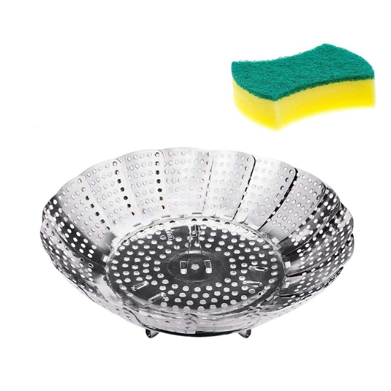 CHINZIO Panier Vapeur INOX, Paniers Cuit-Vapeur Légumes Pliable avec Éponge de Nettoyage, pour Cuire Légumes et Aliments ou Pani