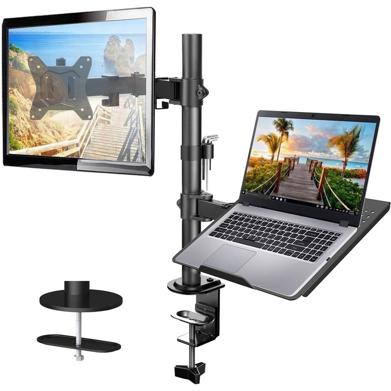 HUANUO Bras de Moniteur avec Plateau pour Ordinateur Portable, entièrement réglable pour écran LCD LED de 13 à 27 Pouces et Ordi