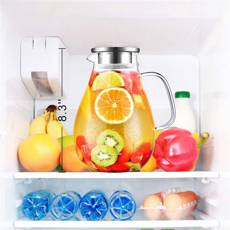 Image secondaire de Carafe, veecom Carafe Eau, 2,4 Litres Carafe Verre avec Couvercle, Pichet en Verre Borosilicaté avec Brosse, Pichet à Eau Résist