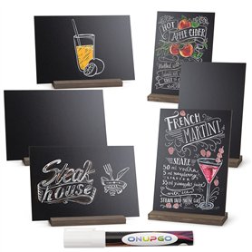 ONUPGO Mini enseignes de tableau noir vintage en bois avec support de base – 15.5 x 22.5cm Lot de 6