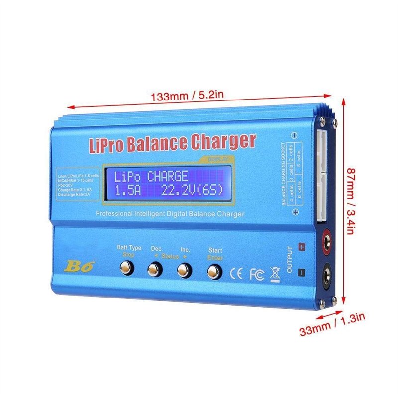 Image secondaire de DEWIN Chargeur de Batterie LiPo équilibré, B6 80W Balance LCD Numérique Chargeur Déchargeur for LLiPo RC Batterie (EU Plug)