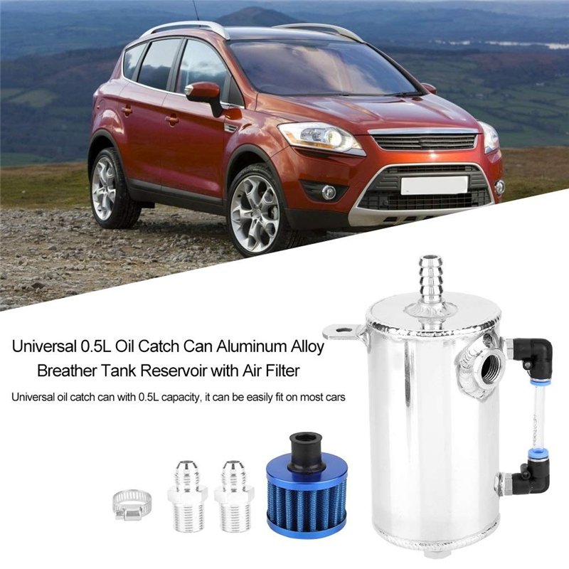 Image secondaire de KSTE Oil Catch Can, 0.5L Universal Oil Catch Can en Alliage d'aluminium reniflard Réservoir Réservoir avec Filtre à air