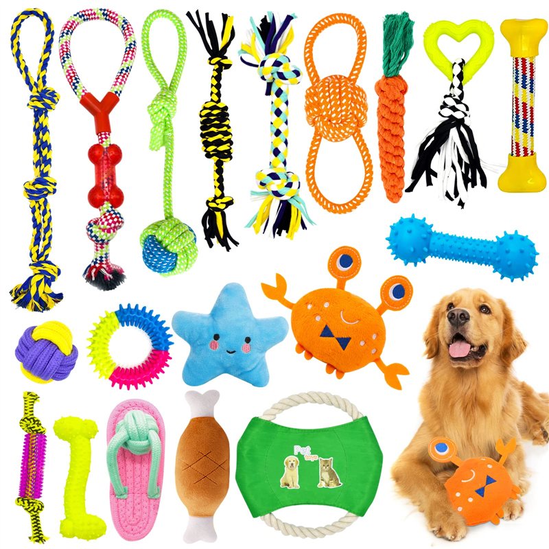 HEPAZ Jouets pour Chien,19 Pièces de Jouet Chiot Chien,y Compris la Corde avec Balle,Corde avec Nœud,Anneau de Caoutchouc,Coton 