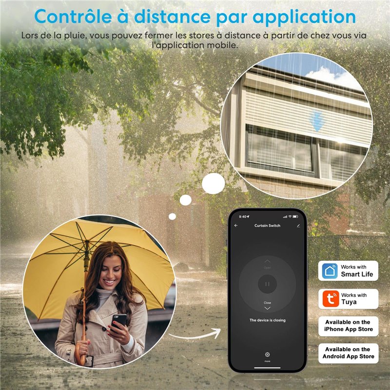 Image secondaire de LoraTap Interrupteur Volet Roulant Connecté, RF Télécommande, Ouverture Réglable, Commutateur Rideau Stores WiFi, Compatible ave