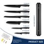 Gourmetop Ensemble De Couteaux De Cuisine Avec Bande Magnétique Sans Perçage, Couteaux De Chef Noirs Tranchants Pour Couper Vian
