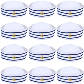 12 Pièces Chapeaux de Marin en Bleu et Blanc Chapeau de Capitaine pour Accessoire de Costume Fête de Déguisement (Style Délicat)
