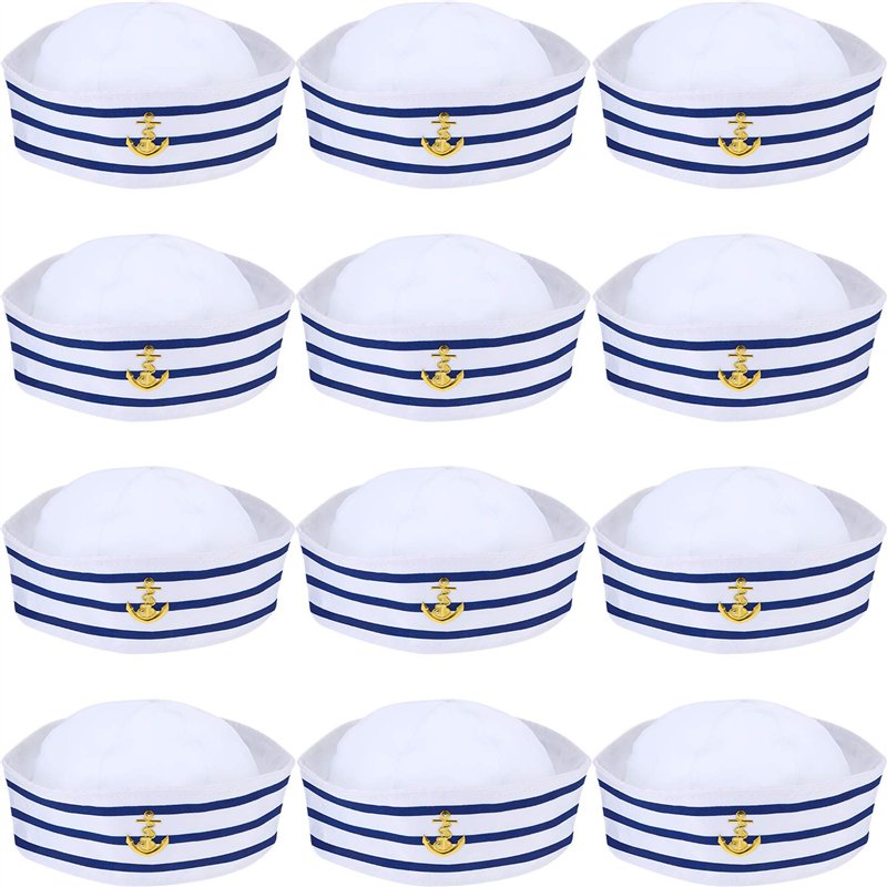 12 Pièces Chapeaux de Marin en Bleu et Blanc Chapeau de Capitaine pour Accessoire de Costume Fête de Déguisement (Style Délicat)