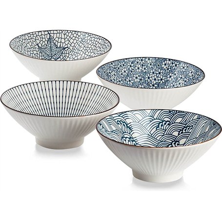 QINLANG Lot de 4 bols à ramen japonais en céramique pour céréales