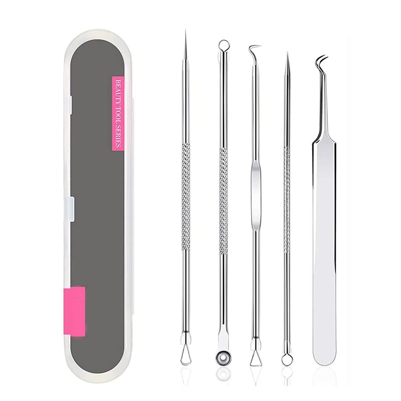 Image secondaire de Rnitle 5 Pièces Blackhead Remover Outil,Pimple Extractor Acne aiguille Blackhead Remover Set,d’extracteur de point-noir,Acier In