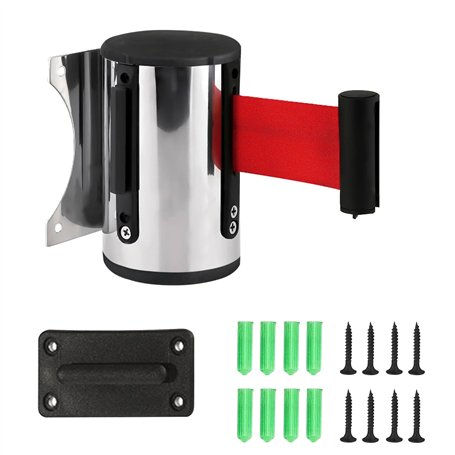 Aweisile 5M Barrière Sécurité Mural Système Mount Retractable Controle Foule Guidage de Foules Rétractable Barrière Ruban la Séc