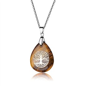 Thajaling Collier en pierre d'oeil de tigre pendentif en cristal avec pendentif arbre de vie en chaîne en acier inoxydable