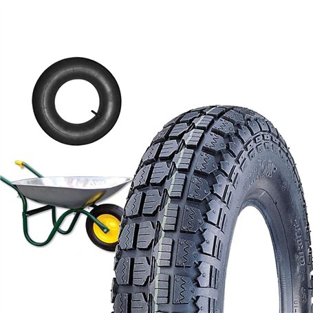 Ecovelò Couverture + chambre à air 3.50-8 pneu renforcé 4PR caoutchouc roue brouette jardin