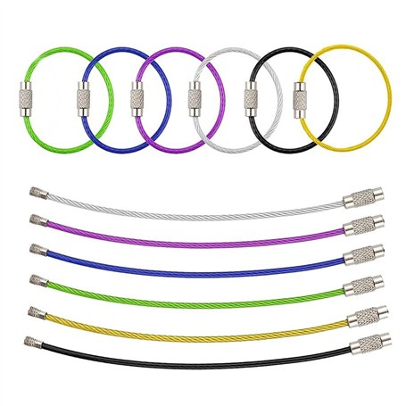 SIOPPKIK 30 pièces Porte-clés en Fil Couleur en Acier Inoxydable Porte-clés en câble Boucle Anneaux avec Joints en Acier Inoxyda