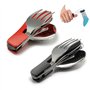 ADNEWX Lot de 2 couverts de camping pliables en acier inoxydable 4 en 1 avec poignée en aluminium Knurled (couteau, fourchette, 