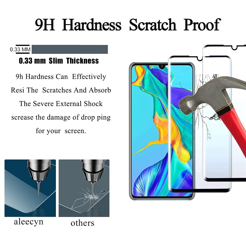 Image secondaire de Aleecyn 2 Pièces Verre Trempé Compatible huawei p30 pro，3D Incurvé Film Vitre Protection Ecran, Anti-Rayures, Dureté 9H, sans Bu