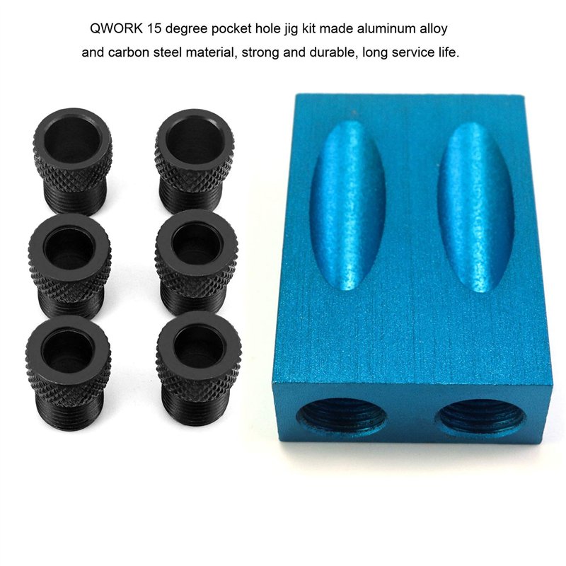 Image secondaire de QWORK 15 degrés trou de poche à vis gabarit , Gabarit de Trou de Poche , Foret à Goujon Pour le travail du bois , avec Adaptateur