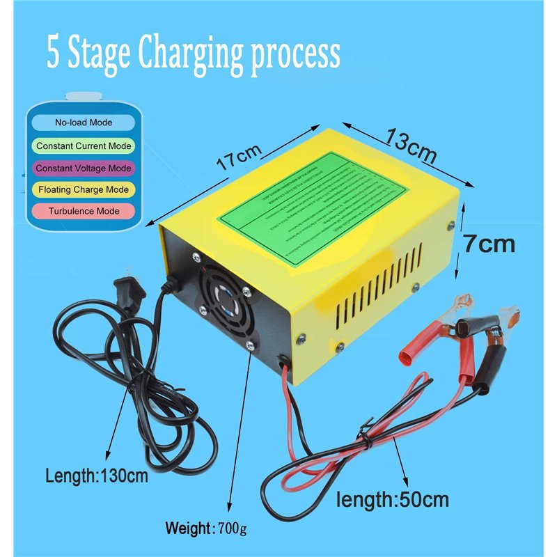 Image secondaire de Etrogo Chargeur de Batterie 12V 6V 1A-15A Intelligent Entièrement Automatique Chargeur d'impulsions avec écran à Barre LED pour 