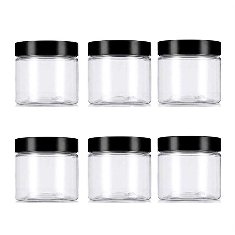 VASANA Lot de 6 récipients vides en plastique transparent avec couvercles noirs pour crème, lotions, pommades et produits cosmét