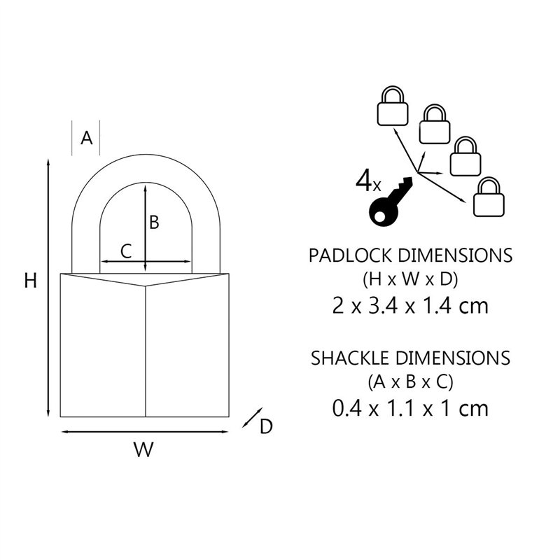 Image secondaire de Master Lock Petits Cadenas [Clés communes] [Pack Familiale de 4] 120EURQNOP - Idéal pour les Sacs à Dos, les Bagages, les Valise