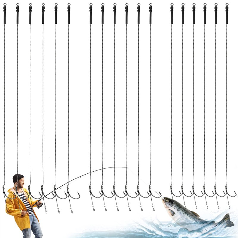 GZLCEU 18 Pcs Hameçon Pêche, Acier Inoxydable Crochet Carpe avec Bas de Ligne pour Eau Douce et Eau Salée Materiel Accessoire 6#