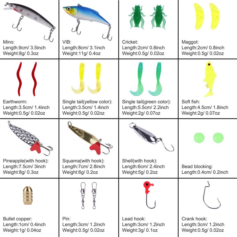 Image secondaire de HONGXIN-SHOP Kit de Leurre 24 Pcs Leurres de Pêche Kit Souple Dure Appât Emerillons Crochets et Boîte de Rangement pour la Pêche