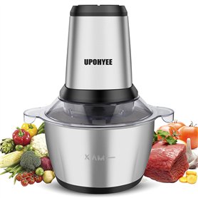 UPOHYEE Hachoir électrique 600 W hachoir cuisine avec 4 lames et 2 L Bol en acier inoxydable Electrique Mixeur Cuisine 2 vitesse