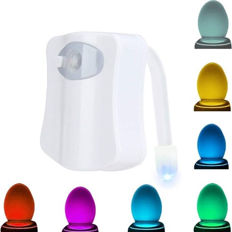 Temps de solde lumière LED pour WC 8 couleurs éclairage RGB salle de bain avec capteur crépusculaire