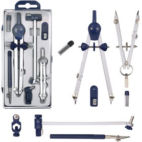 Lot avec compas en acier inoxydable et 5 accessoires pour enfants pour le dessin les mathématiques et la géométrie