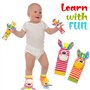 KroY PecoeD Bébé Poignet et Chaussettes Hochet, 4 Pcs Hochet Bebe Bell Strap Poignet et Pied Finder Jouets d'éveil pour Tout-pet