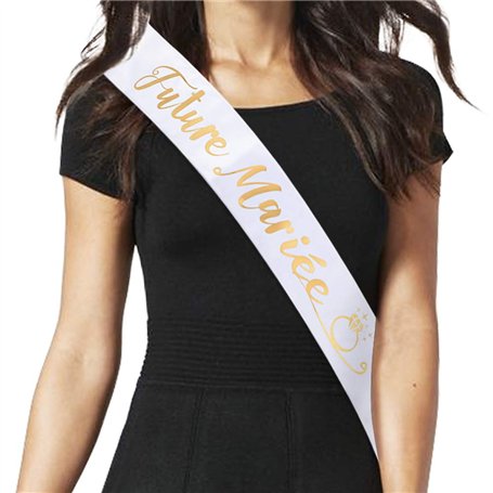 Écharpe EVJF en Polyester Blanche Bride To Be Ceinture Bande Ruban Accessoire Déguisement Décoration Party pour Enterrement de V