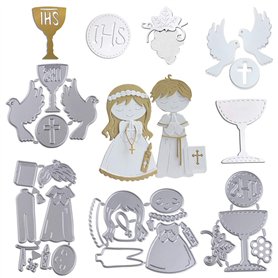 MEJOSER 4 Sets Matrices de Découpe Scrapbooking Baptême Cutting Dies Noël Pochoir Carbone pour Papier Carte Anniversaire Fête Ma