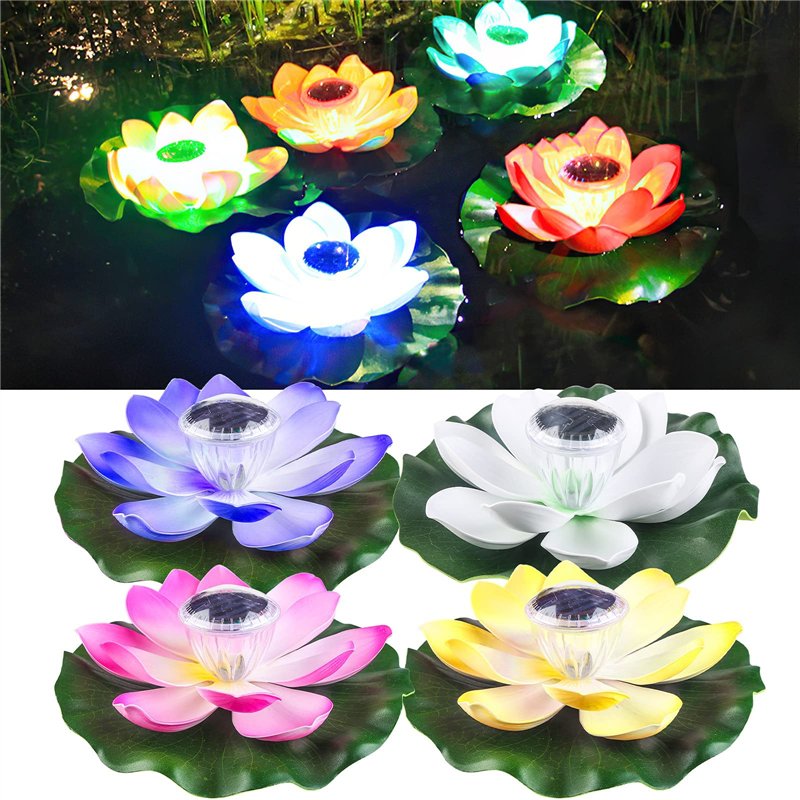 jindaaudio 4 Pièces Lampe Lotus de Bassin Flottant, Lampes Solaires à Capteur de lumière, Lampes de Pelouse étanches Extérieures