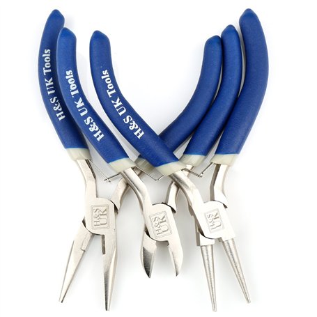 H&S Outils Chromés pour Création de Bijoux - Set de 3 - Mini Pinces Longues