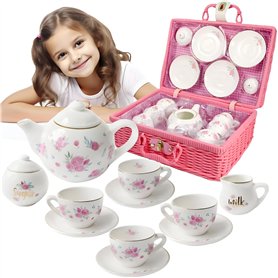 Jewelkeeper - Service à Thé en Porcelaine avec Panier pour Petites Filles