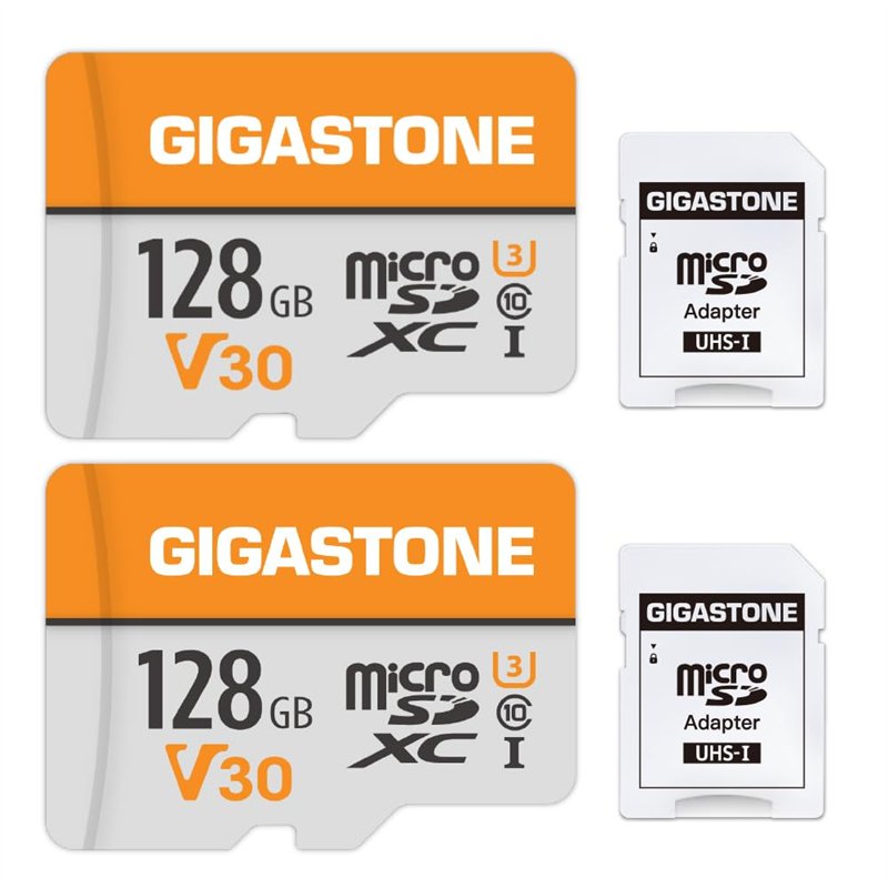Gigastone Lot de 2 Cartes Mémoire 128 Go Micro SDXC, Compatible avec Gopro Caméra Drone Tablette Samsung Sony, Haute Vitesse pou