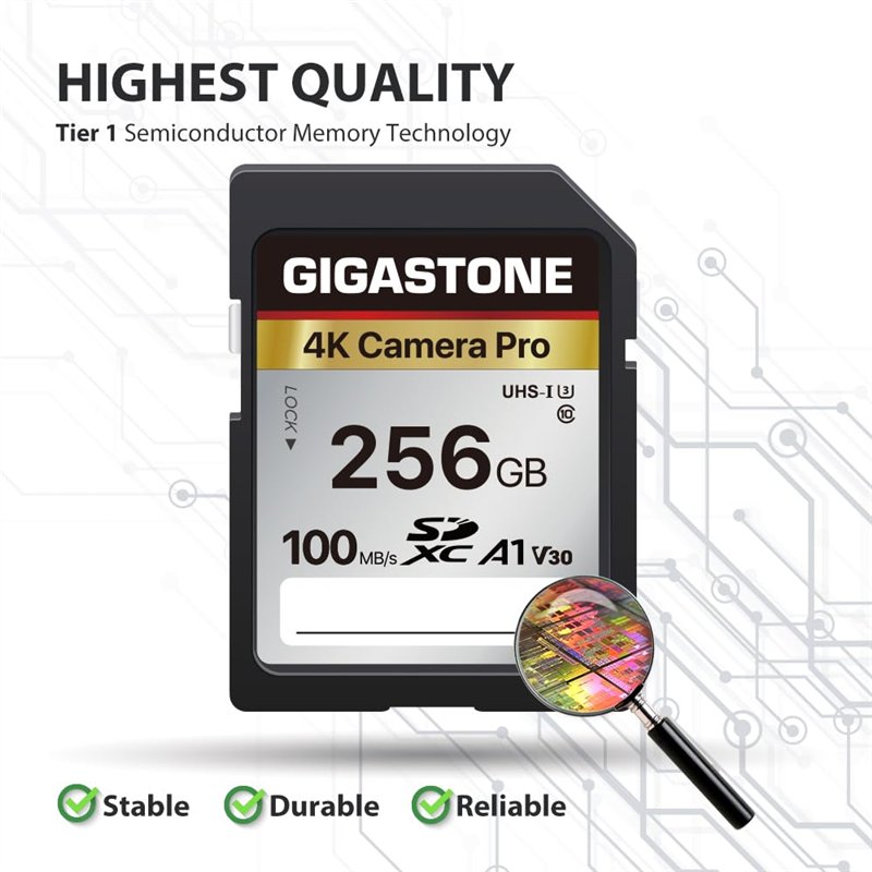 Image secondaire de Gigastone Carte Mémoire SDXC 256 Go, 4K Pro Série, Vitesse de Transfert allant jusqu'à 100 Mo/s. Compatible avec Caméra Canon Ni