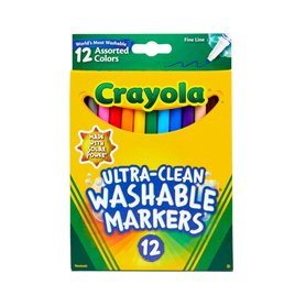 Crayola - 12 Feutres fins ultra lavables (pointe fine) - boîte française - Loisir créatif - Coloriage - papeterie - dessin - à p