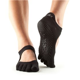 1 Paire de chaussettes de yoga pour femme ToeSox Bella en coton bio avec coup de pied découvert S noir