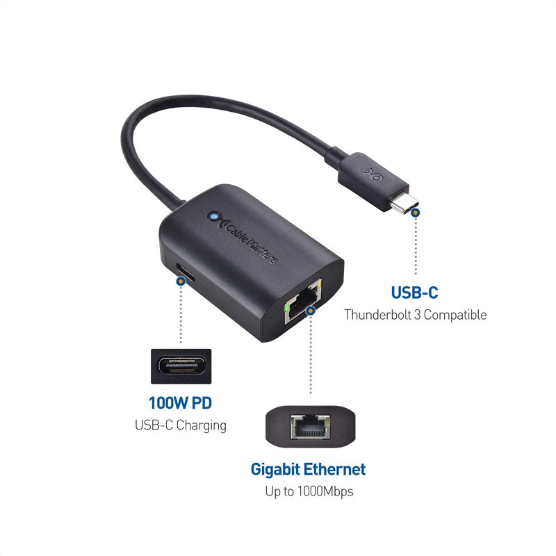 Image secondaire de Cable Matters Adaptateur USB C Ethernet Gigabit avec Chargeur 100W - Vitesse Ethernet Filaire jusqu'à 480Mbps pour Chromecast av