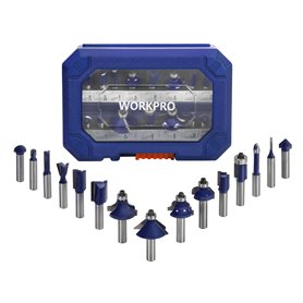 WORKPRO Coffret de 15 Fraises Défonceuses à Tige de 8 mm