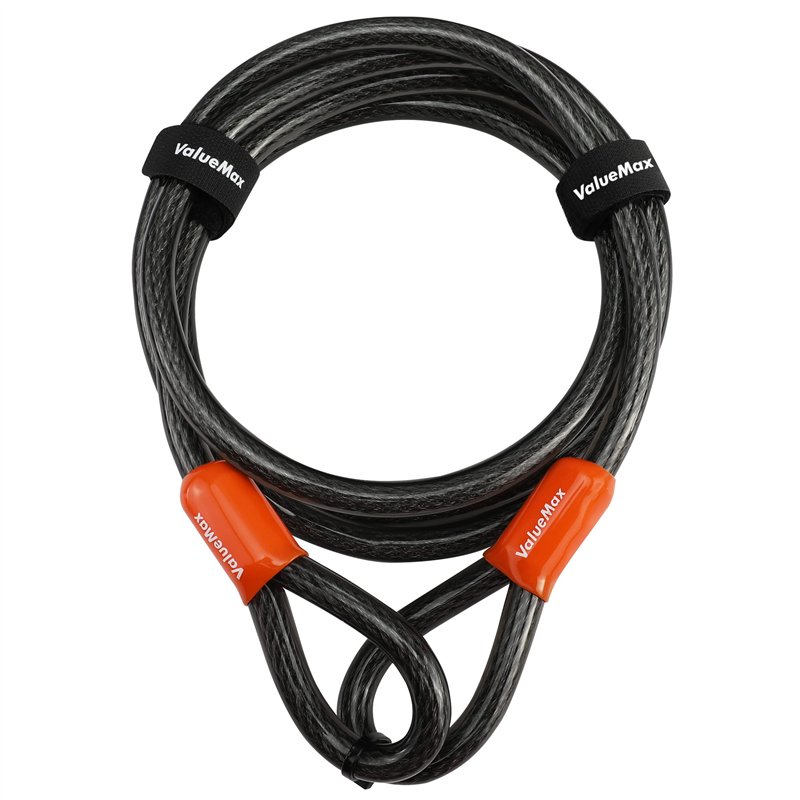 ValueMax Câble Antivol Vélo 213 cm x 12 mm, Antivol Vélo de Sécurité avec Revêtement PVC, Double Boucle Tressée, pour Cadenas, A