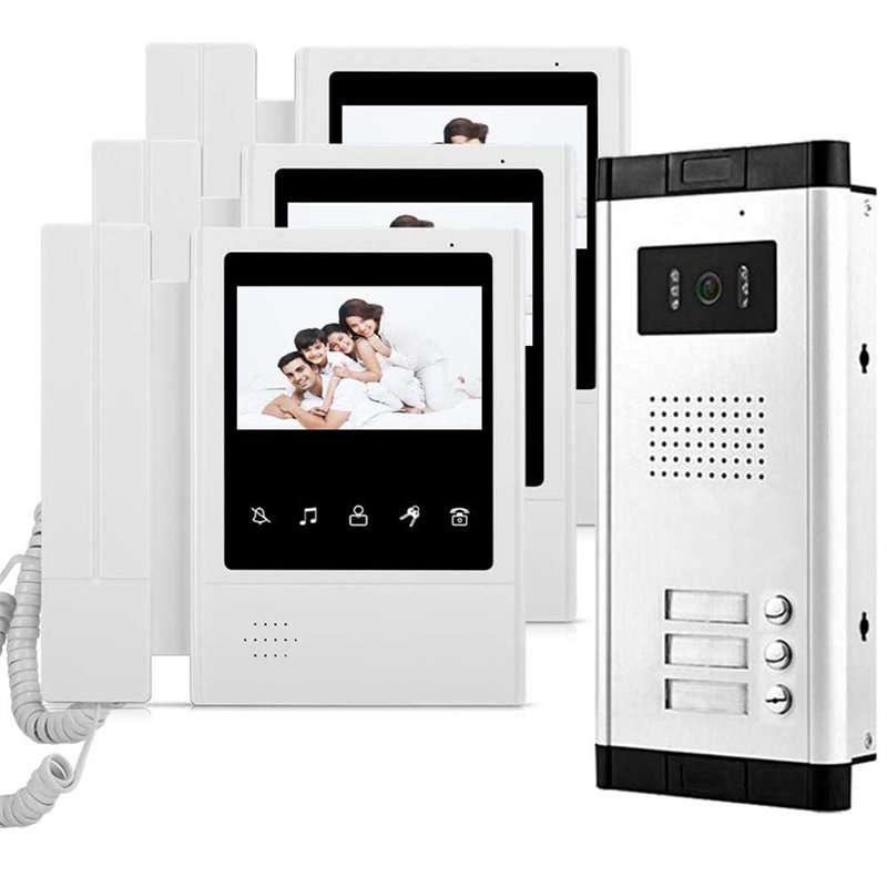 uoweky 4,3 pouces Interphone Vidéo Interphone Filaire Interphone Système 700TVL Caméra de Vision Nocturne IR + 3 Moniteur Intéri