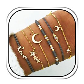 Edary Lot de 6 bracelets boho Étoiles et lune en cristal et pierres précieuses bracelet Doré perles fait à la main chaîne pour f