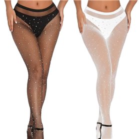 Bohend Strass Résille Collants M/L Bas Noir Scintillait Filets de pêche Extensible Taille haute Boîte de nuit Collants Fête Stoc