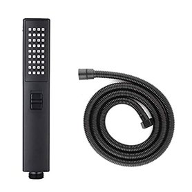 Housler Pommeau de douche carré noir mat 2 fonctions avec flexible de 1