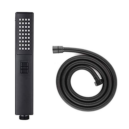 Housler Pommeau de douche carré noir mat 2 fonctions avec flexible de 1