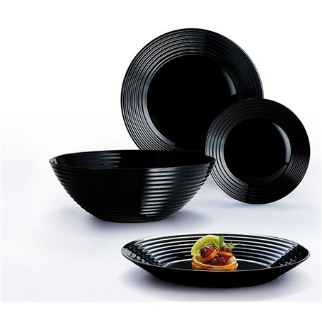 Luminarc Harena Ensemble de vaisselle 19 pièces pour 6 Noir Trempé Extra résistant