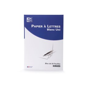 OXFORD Bloc-Notes Papier à Lettres A5 Papier 80g Blanc Uni 50 Feuilles Collées Tête