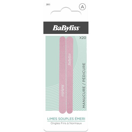 BaByliss - Pack de 20 limes emeri - Limes à ongles pour manucure & pedicure - Limes à ongles petites tailles roses - Ongles fins