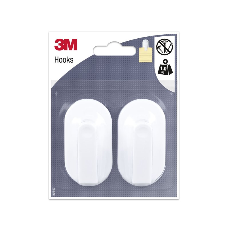 3M Crochet Adhésif Blanc pour Bloc-notes - 2 Crochets